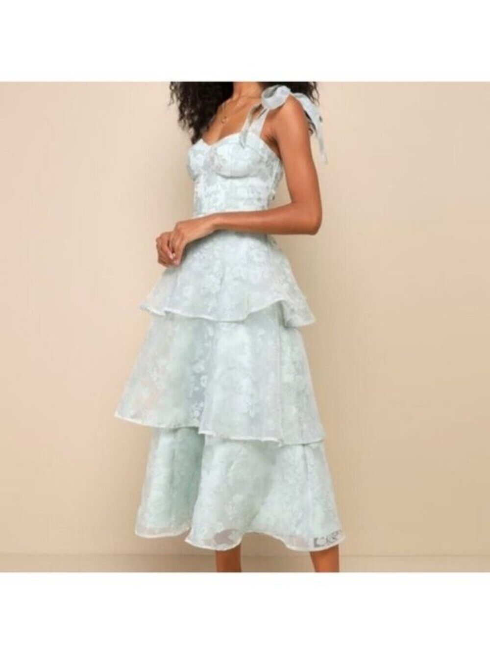Lulus Glamorous Sweetie Sage Green Burnout Floral Bustier Midi Dress L